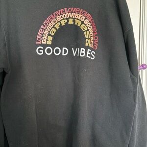 Black Crewneck Sweater with Pink and White Rainbow